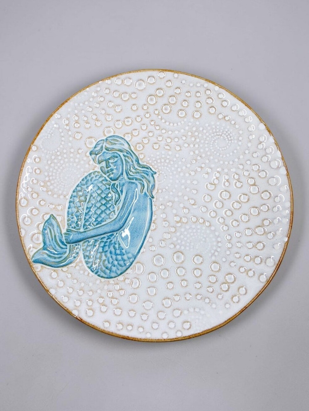 Cracker Barrel Time Flies Pattern Salad Plate Blue Mermaid Stoneware